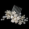 Light Gold Rhinestone & Ivory Pearl Petite Flower Bridal Wedding Hair Comb 63