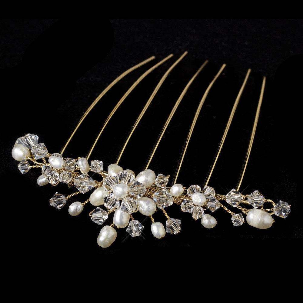 Golden Floral Bridal Wedding Hair Comb 6489