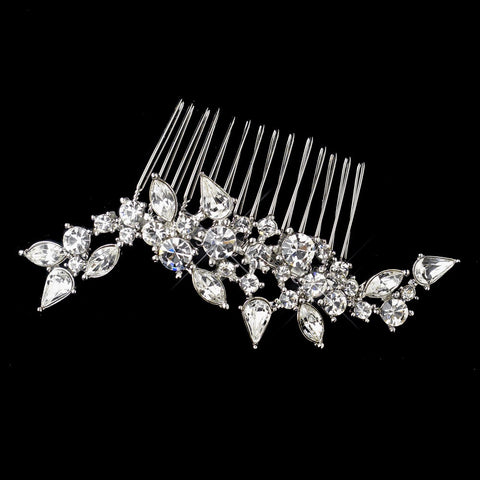 Antique Silver Rhodium Clear Rhinestone Bridal Wedding Hair Comb 655