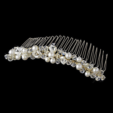 Gold with Ivory Pearls & Crystal Bridal Wedding Hair Comb 7002