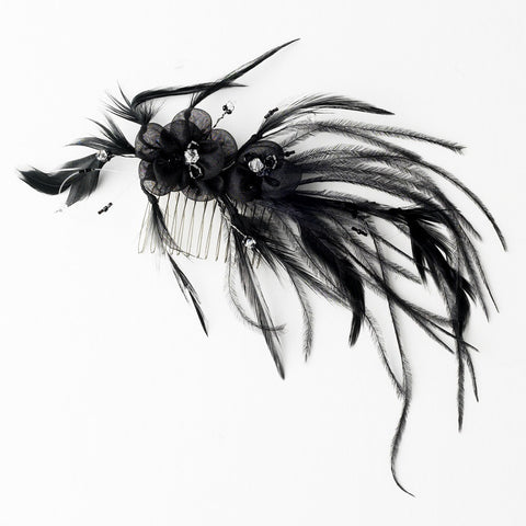 Black Headpiece 7025 Black - Feather Fascinator on Bridal Wedding Hair Comb