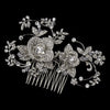 Antique Silver Clear Rhinestone Diamond White Flower & Leaf Bridal Wedding Hair Comb 753