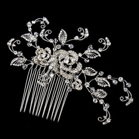Swarovski Crystal Bead & Rhinestone Bridal Wedding Hair Comb in Antique Silver 754