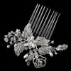 Antique Silver Freshwater Pearl, Swarovski Crystal & Rhinestone Flower and Leaf Bridal Wedding Hair Comb 758