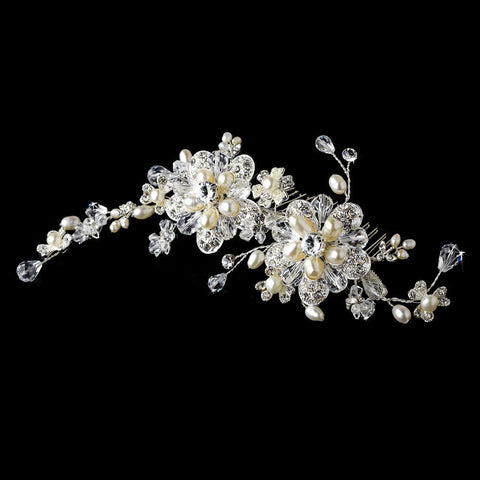 Elegant Silver with Pearl & Crystal Bridal Wedding Side Bridal Wedding Hair Comb 7822 Silver