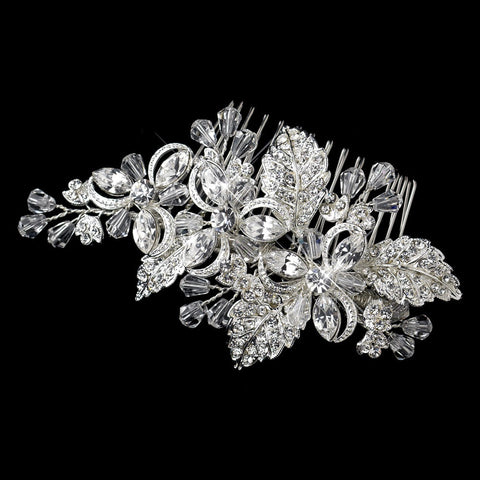 Silver Plated Floral Bridal Wedding Hair Comb 8111