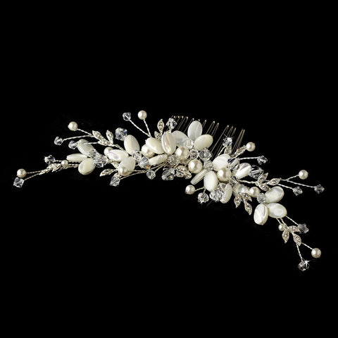 Crystal & Ivory Mother of Pearl Shell Bridal Wedding Hair comb 8133