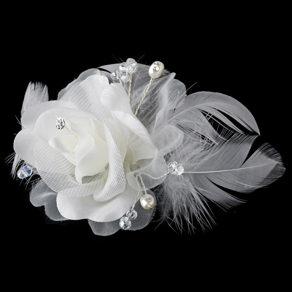 Floral Feather Bridal Wedding Hair Accent Bridal Wedding Hair Comb 8210