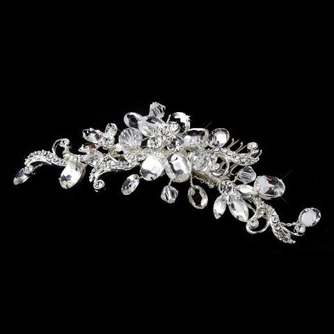 * Stunning Silver Clear Swarovski Crystal Bridal Wedding Hair Comb 8254
