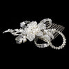 * Silver Diamond White Pearl Bridal Wedding Hair Comb 8259