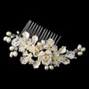Sweet Ivory Floral Bridal Wedding Hair Comb w/ Freshwater Pearls & Clear Rhinestones 8278