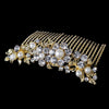 Marvelous Gold Floral Bridal Wedding Hair Comb w/ Clear Rhinestones & Ivory Pearls 8280