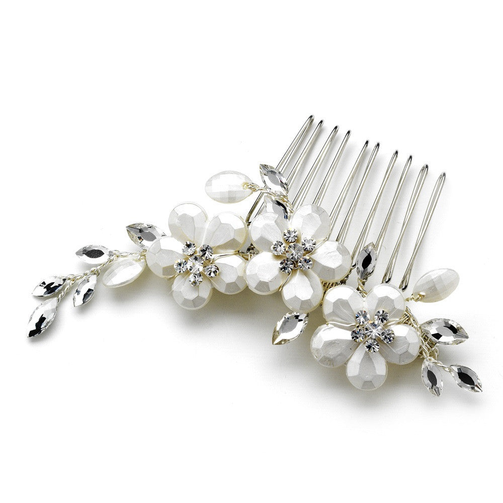 Romantic Silver White Floral Bridal Wedding Hair Comb 8309