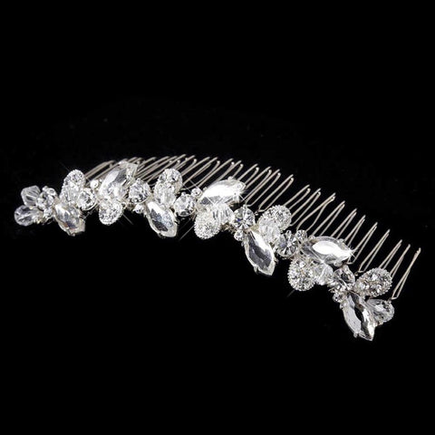 * Beautiful Silver Clear Rhinestone & Swarovski Crystal Flower Bridal Wedding Hair Comb 8311