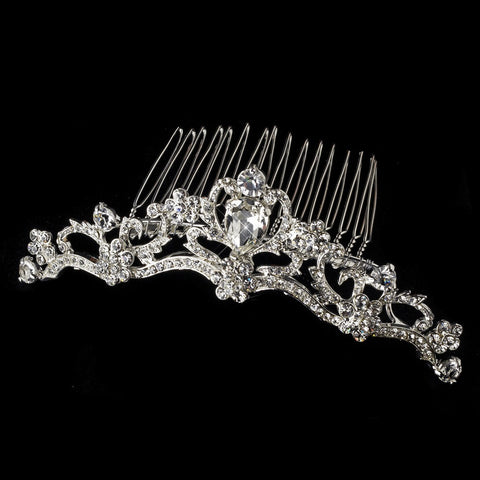 * Silver Princess Flower Rhinestone Bridal Wedding Tiara Bridal Wedding Hair Comb 8358