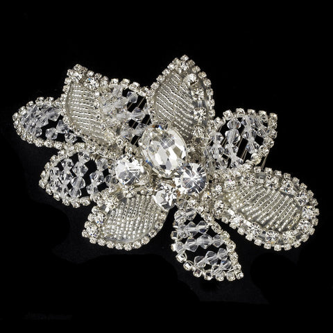 Sparkling Silver Clear Rhinestone & Swarovski Crystal Flower Bridal Wedding Hair Comb 8359