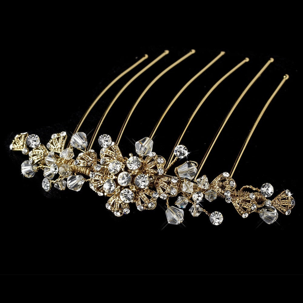 Exquisite Gold Bridal Wedding Hair Comb w/ Rhinestones & Swarovski Crystals 8838