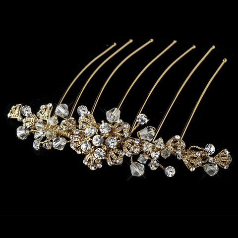 Exquisite Gold Bridal Wedding Hair Comb w/ Rhinestones & Swarovski Crystals 8838