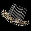 Exquisite Gold Floral Bridal Wedding Hair Comb w/ Clear Rhinestones & Austrian Crystals 8839