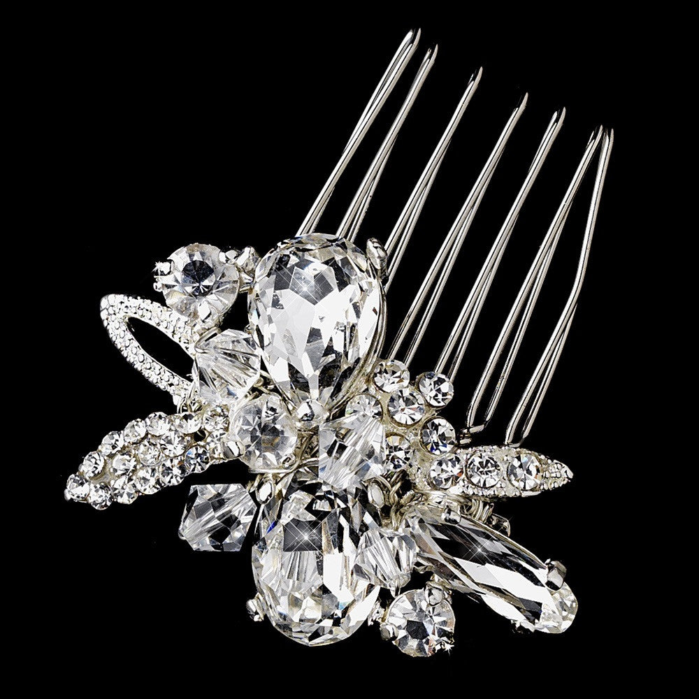 Silver Clear Bridal Wedding Hair Comb 8981