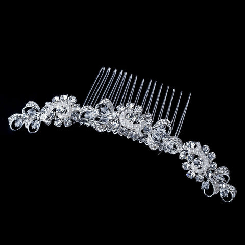 Silver White Pearl, Clear Swarovski Crystal & Rhinestone Bridal Wedding Hair Comb 905