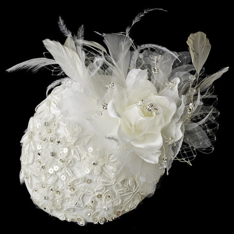 Extraordinary Ivory Flower & Feather Hat Headpiece Bridal Wedding Hair Comb 909
