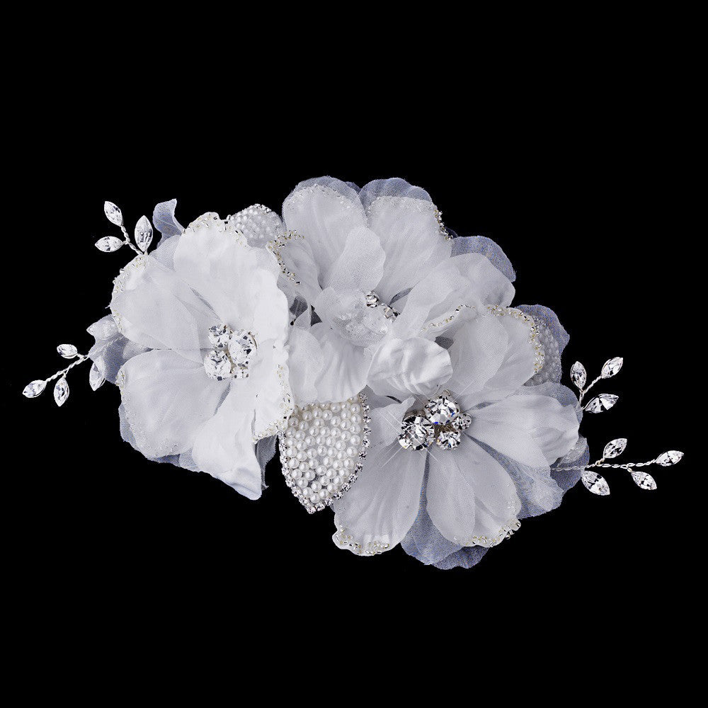 Ivory Rhinestone Flower Bridal Wedding Hair Comb 943