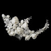 * Silver Ivory Fabric Flower & Rhinestone Bridal Wedding Hair Comb 9506
