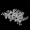 Silver Clear Rhinestone & Crystal Bead Floral Bridal Wedding Hair Comb 9651