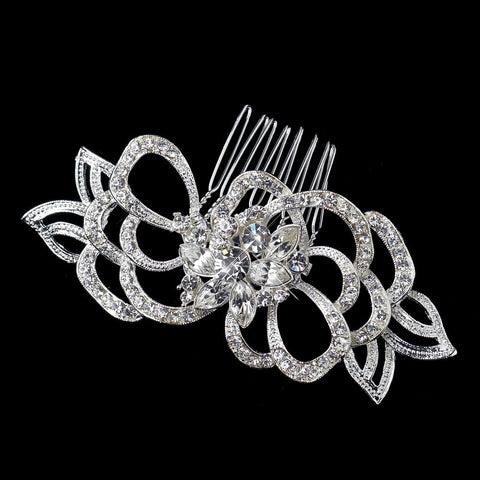 Flower Rhinestone Petal Special Occasion Bridal Wedding Hair Silver Bridal Wedding Hair Comb 9654