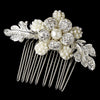 Delightful Silver Bridal Wedding Hair Comb w/ Clear Rhinestones & Ivory Pearls 9805