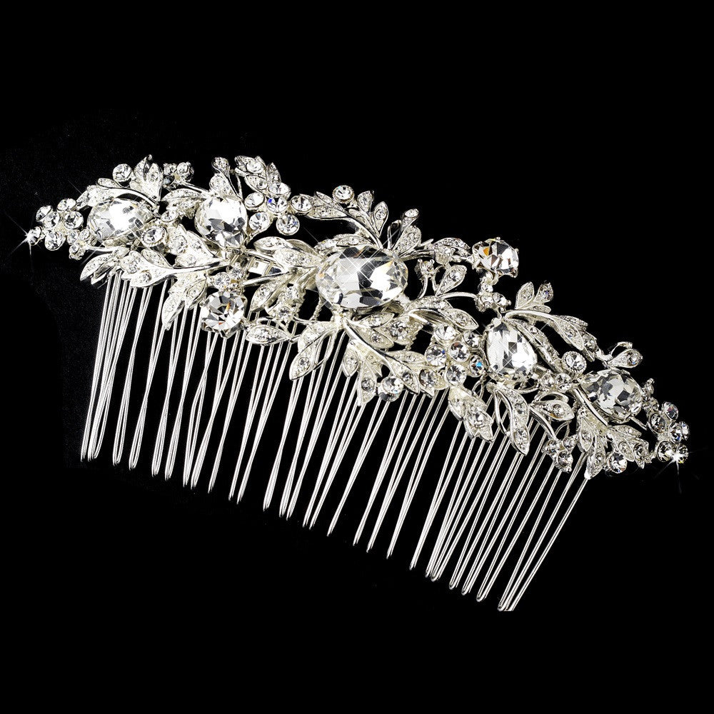 Vintage Silver Clear Crystal & Rhinestone Bridal Wedding Hair Comb 9815