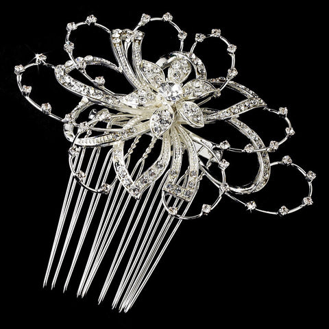 Lovely Silver Clear Rhinestone Floral Bridal Wedding Hair Comb 9825  * Discontinued *