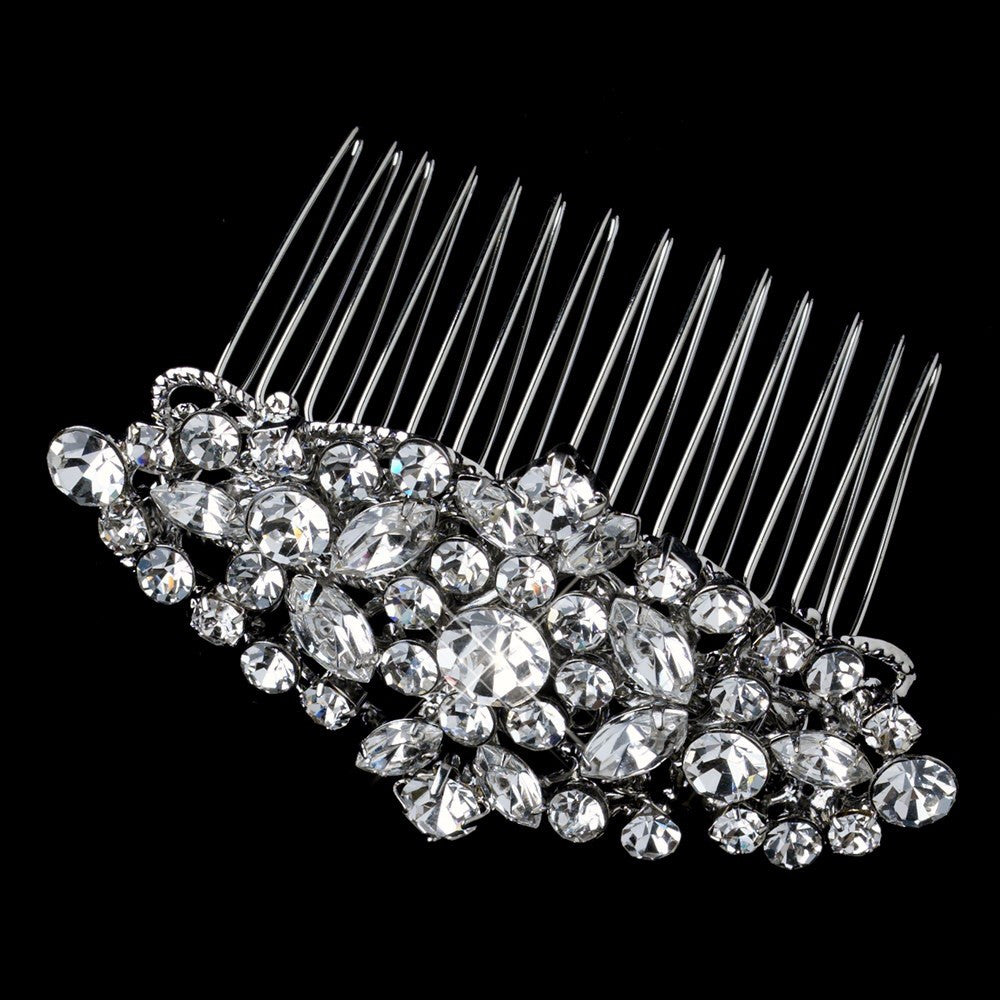 Rhodium Silver Rhinestone Bridal Wedding Hair Comb 9881