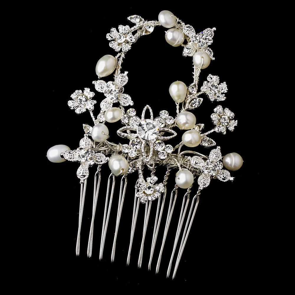 * Radiant Rhinestone & Freshwater Pearl Bridal Wedding Hair Comb 9905