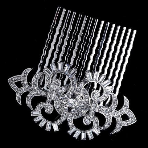 Rhodium Silver Clear Rhinestone Renaissance Bridal Wedding Hair Comb 9949