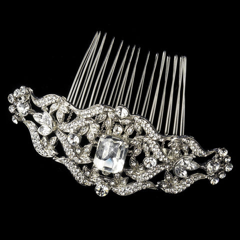 Antique Silver Clear Rhinestone Side Bridal Wedding Hair Comb 9994