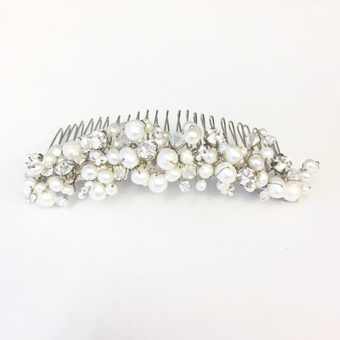 Silver Bridal Wedding Hair Comb with Swarovski Crystal Beads, Rhinestones & Freshwater Pearls
