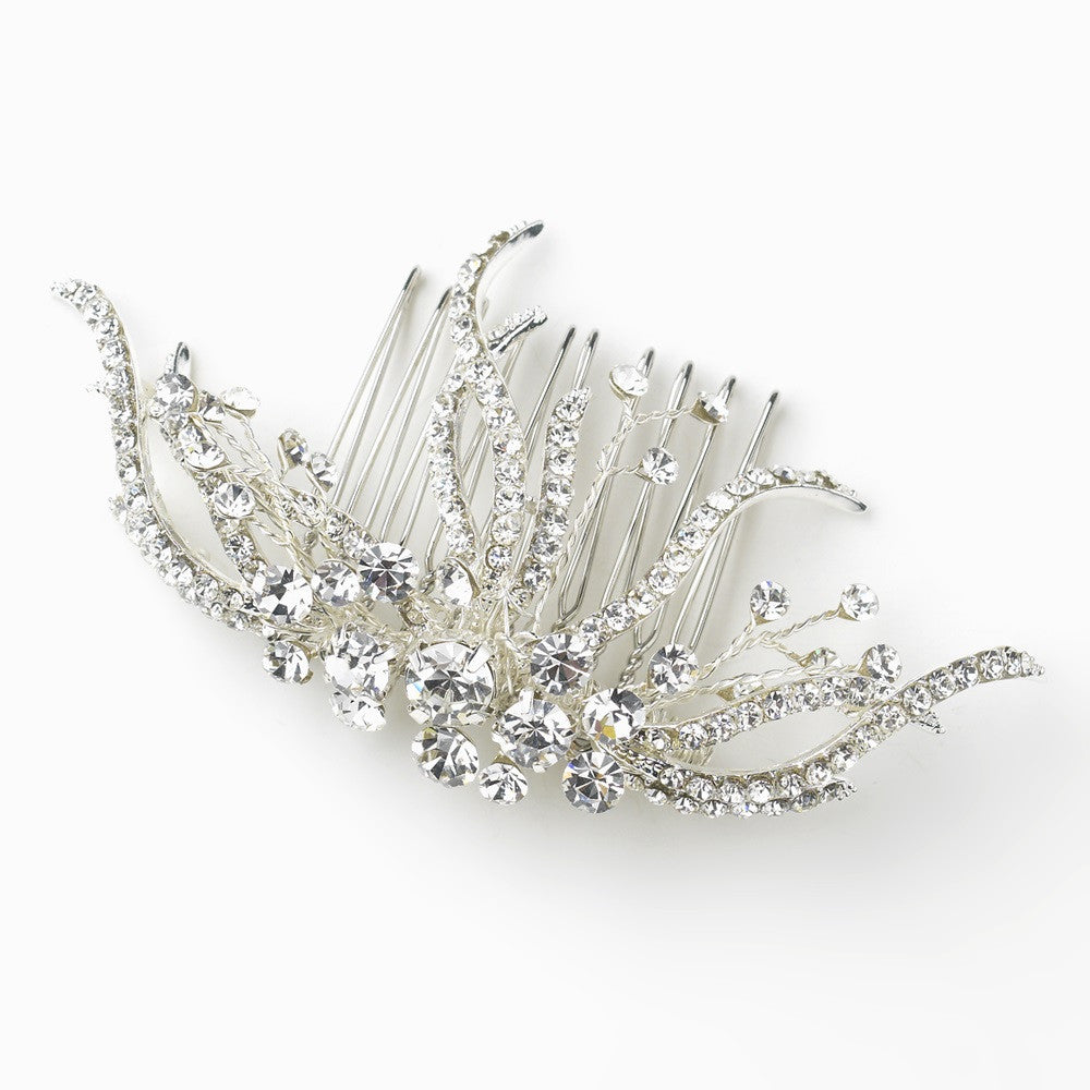 Silver Clear Vine Rhinestone Bridal Wedding Hair Comb