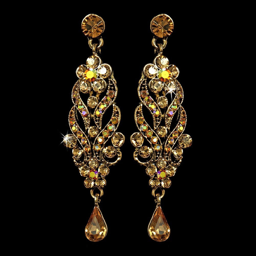 Antique Gold Tppaz Dangle Bridal Wedding Earrings E 1027