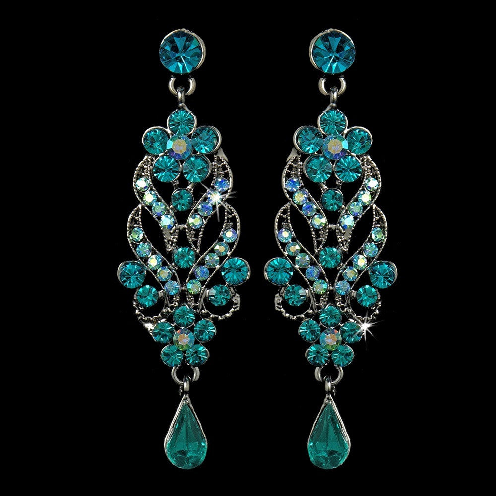 Antique Silver Turquoise Dangle Bridal Wedding Earrings E 1027