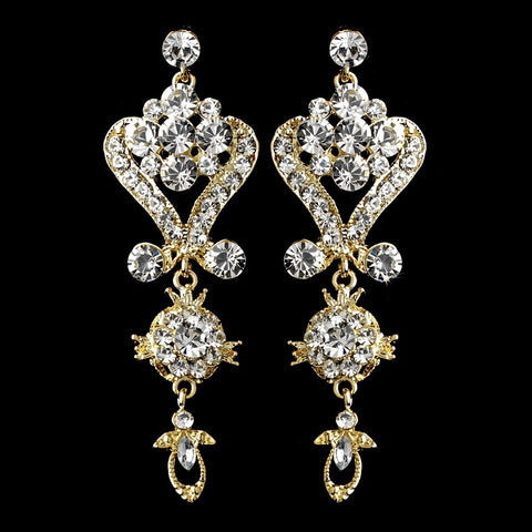 Beautiful Gold Clear Crystal Chandelier Bridal Wedding Earrings 1031