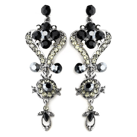 Silver Black Multi Crystal Chandelier Earring Set 1031