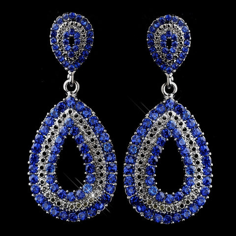 Antique Silver Clear Blue Bridal Wedding Earrings 1056