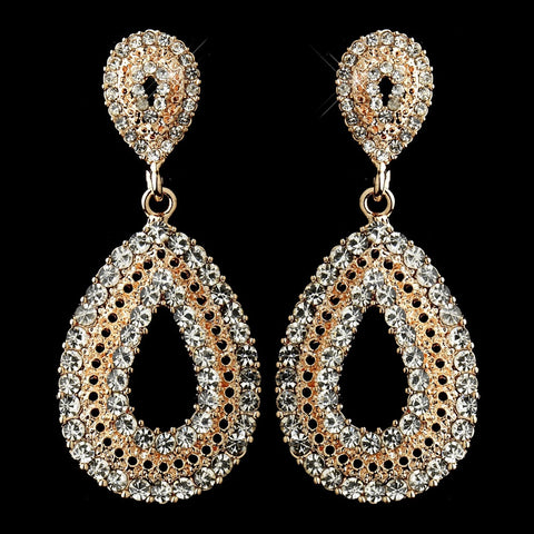 Rose Gold Plated Clear Rhinestone Bridal Wedding Earrings 1056
