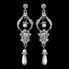 Lovely Antique Silver Chandelier Bridal Wedding Earrings w/ Clear Rhinestones & White Pearls 1065