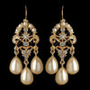 Gold Ivory Pearl & Rhinestone Chandelier Bridal Wedding Earrings 1221