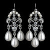 Rhodium White Pearl & Rhinestone Chandelier Bridal Wedding Earrings 1221