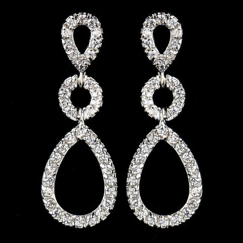 Antique Silver Clear Triple Teardrop Pave CZ Crystal Drop Bridal Wedding Earrings 1298