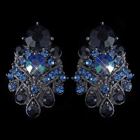 Hematite Navy Blue AB Mix Clip On Bridal Wedding Earrings 1334